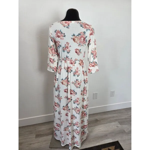 Chris & Carol Floral Maxi Dress Soft Knit Pockets Modest Teacher Cottagecore S - Image 4
