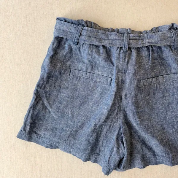 Gap Paperbag Waist Shorts Womens Small Blue Linen Blend High Rise Tie Belt - Image 5