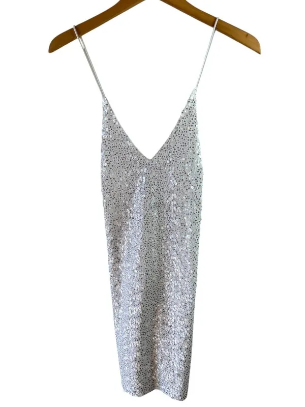 NWT Lulus White Sequin Mini Slip Dress Spaghetti Strap Party Size XXS - Image 2