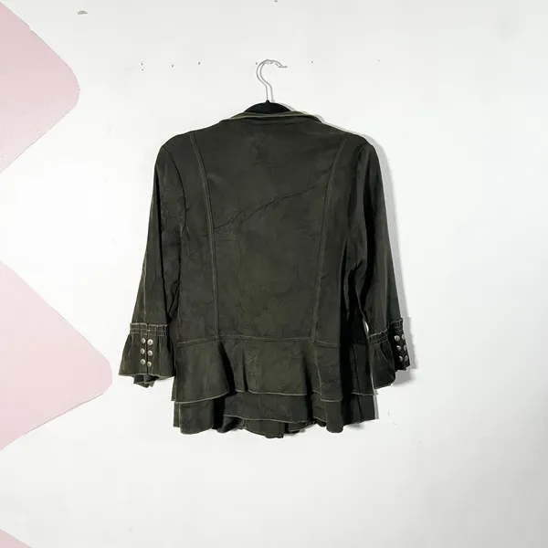 Vtg y2k Military Jacket Size 8 Olive Green Ruffle Buttons Fairy Grunge - Image 2