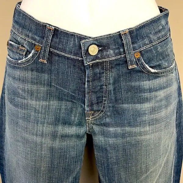 7 for all of Mankind Distressed and Frayed Boycut Button Fly Jeans- Size 27 - Image 3