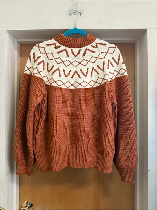 Varley Women’s Rust & Cream Western Print Zip-Up Sweater. Size: Small - Image 5
