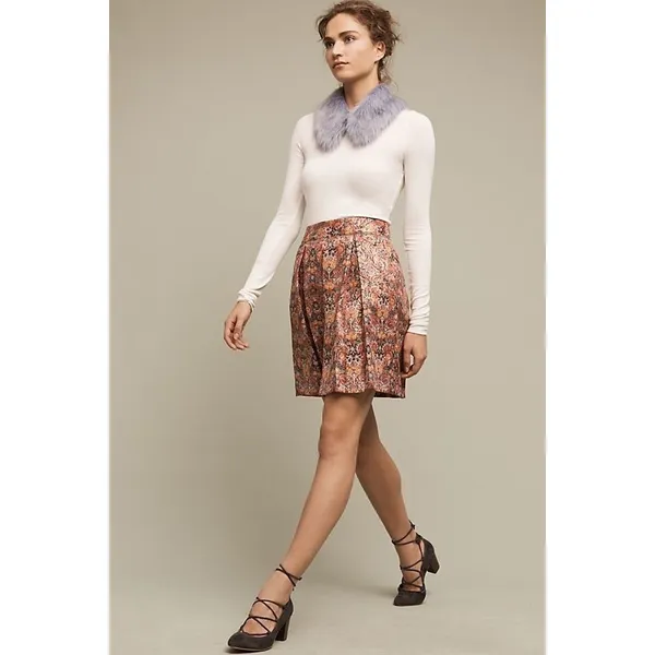 Anthropologie MAEVE Rosie Floral‎ Skirt Pleated Metallic Brocade Pockets Small - Image 5