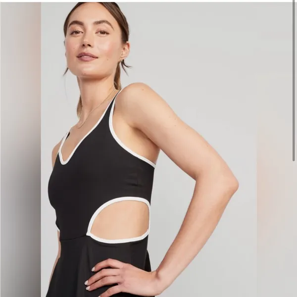 Old Navy Tennis Dress Stretch Powersoft Cutout Black White Mini Shorts XS - Image 5