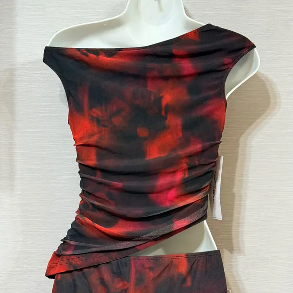 Princess Polly Maribella Set Black Red Abstract Ruched Mini Skirt Two Piece US 4 - Image 6