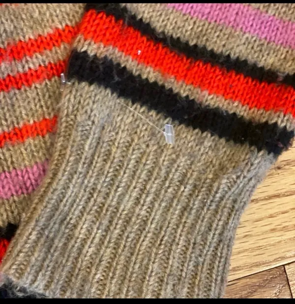 Lucky Multicolored Striped Tan Sweater Pink Red XL Relaxed Fit Oversized - Image 6
