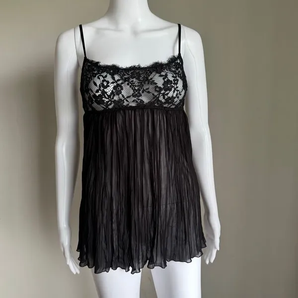 Victoria’s Secret Dare To Lace Pleated Babydoll Dress Nightie Size M Black - Image 2