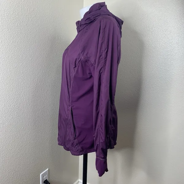 Lululemon Rush Hour Jacket Full Zip Darkest Magenta Purple Hooded Sz 12 *Flaw - Image 7