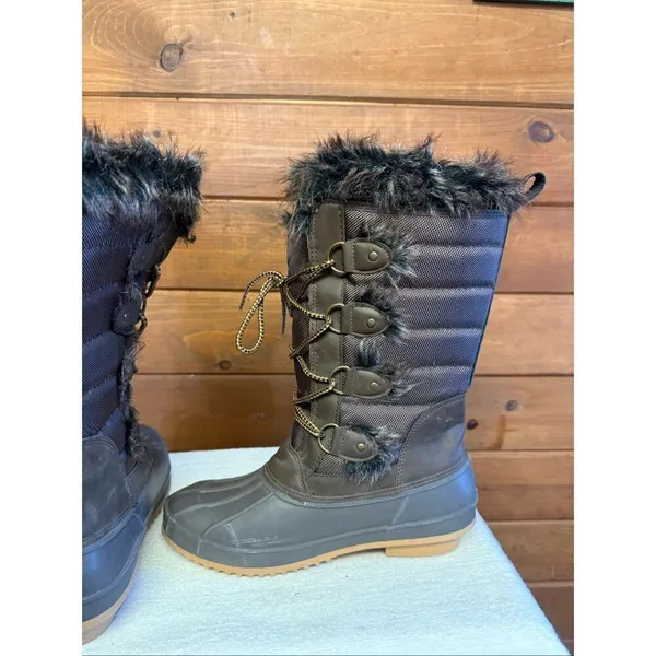 Khombu Kandice Tall Lace-up Faux Fur Winter Snow Boots Sz 10 Brown/gray - Image 5