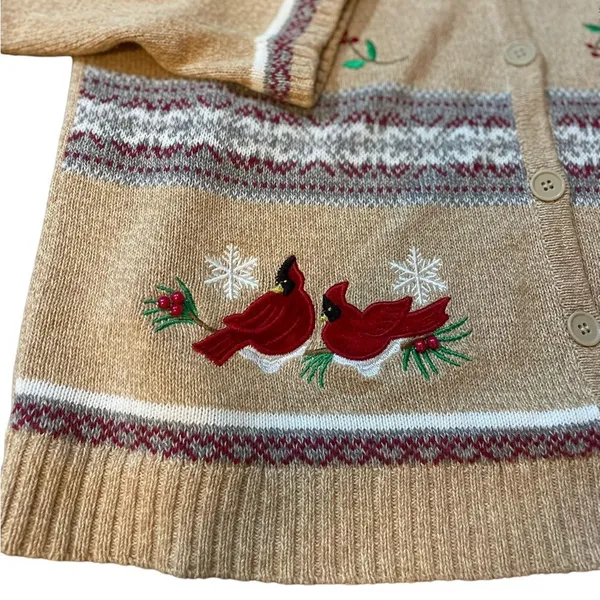 Crystal Kobe Embroidered Cardinal Holiday Christmas Cardigan Sweater - Image 7