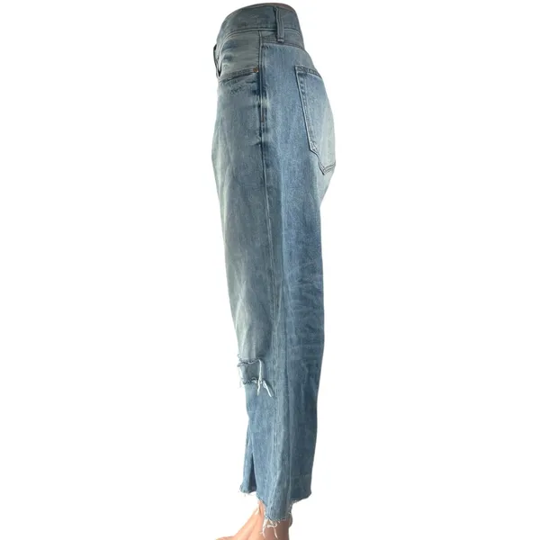 Gap 1969 Women's Blue Distressed High Rise Baggy Wide Leg Denim Jeans Size 33R - Image 2