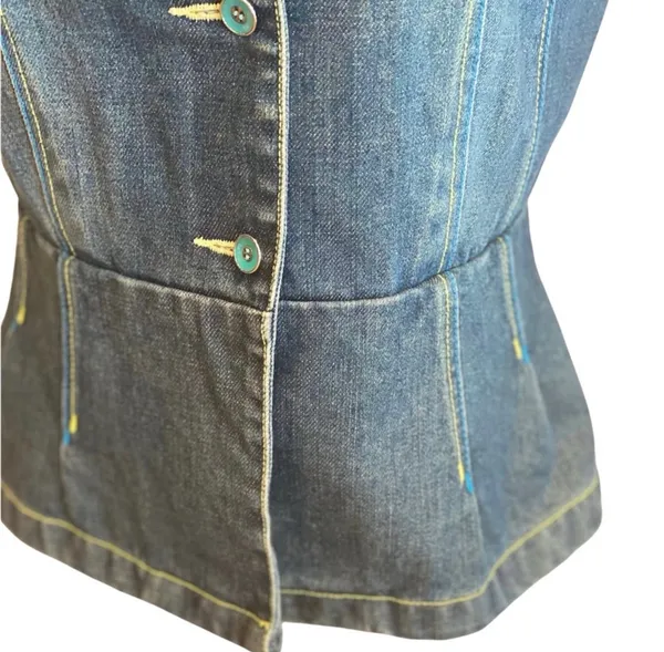 Retro Denim Jean Peplum Top Button Front Blue Western Cowgirl S Country Rodeo - Image 5