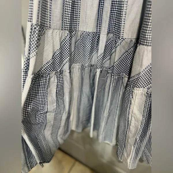 Betsey Johnson Stripe Play Yarn-Dye Tiered Maxi Dress Blue Small size Gingham - Image 12