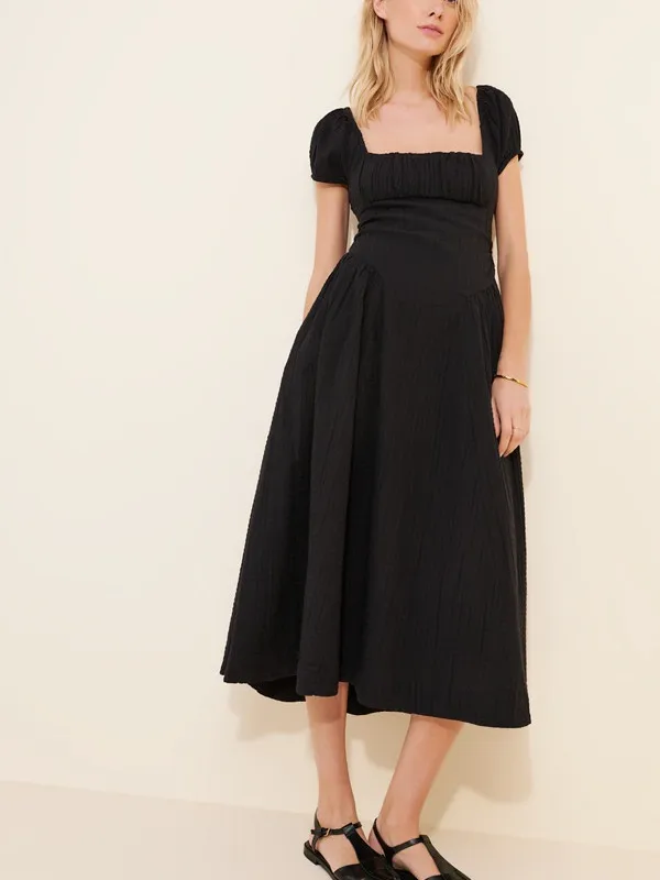 Free People Ciara Pucker Midi Dress Black M NWOT Pockets - Image 2
