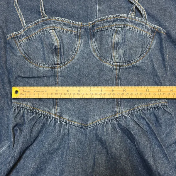 Commense Sweetheart Collar Denim Midi Dress - Image 3