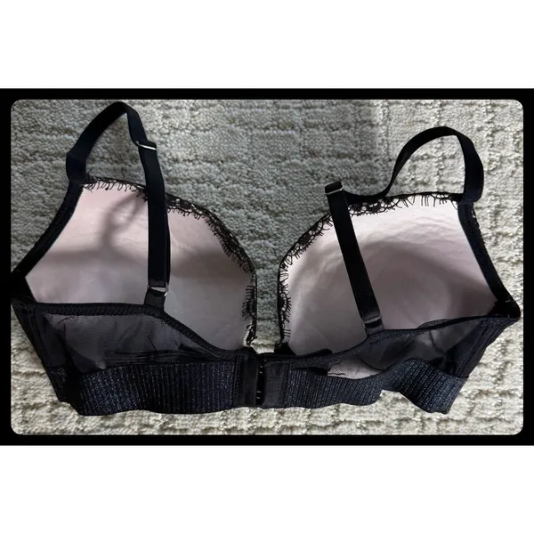 Victoria's Secret Push-Up Bra Women 32C Black Lace Shimmer Lingerie - Image 3