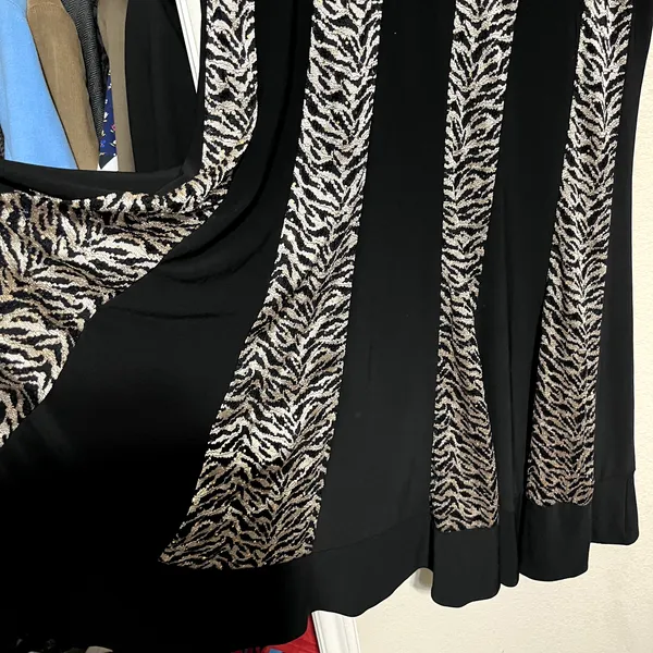 R&M‎ RICHARDS Midi Dress Black Gold Metallic Shimmery Stretch Jersey Event 18W - Image 6