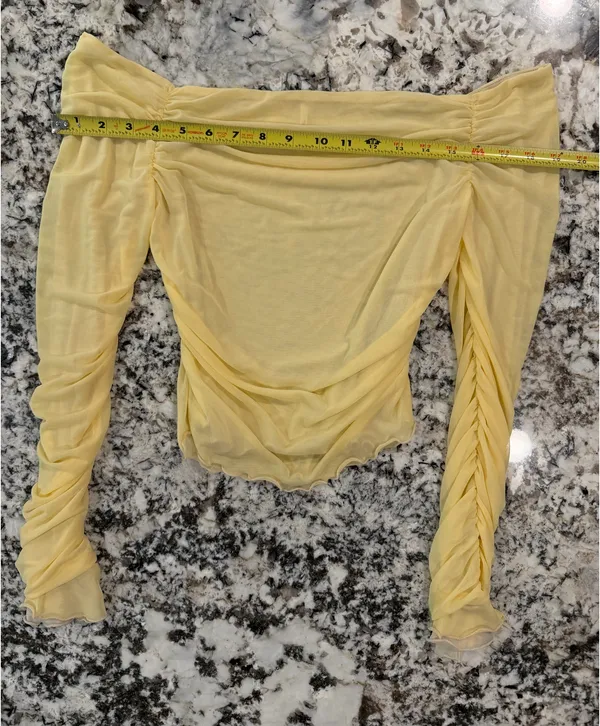 Free People Pale Yellow Off-Shoulder Mesh Top M - Image 8