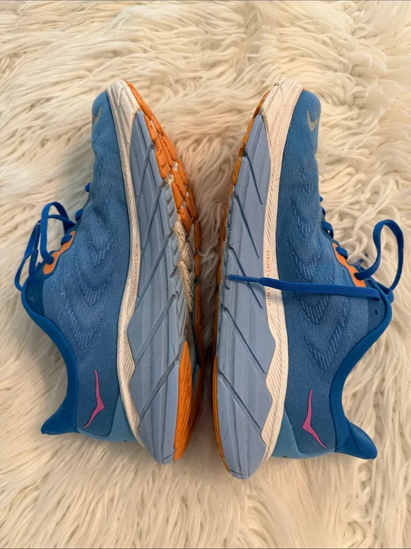 Hoka Blue Running Shoes with Pink Logo and Orange Accents in fair/ good condi - Image 8