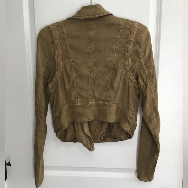 Free People Tan Utility Jacket Asymmetrical Design - Image 3