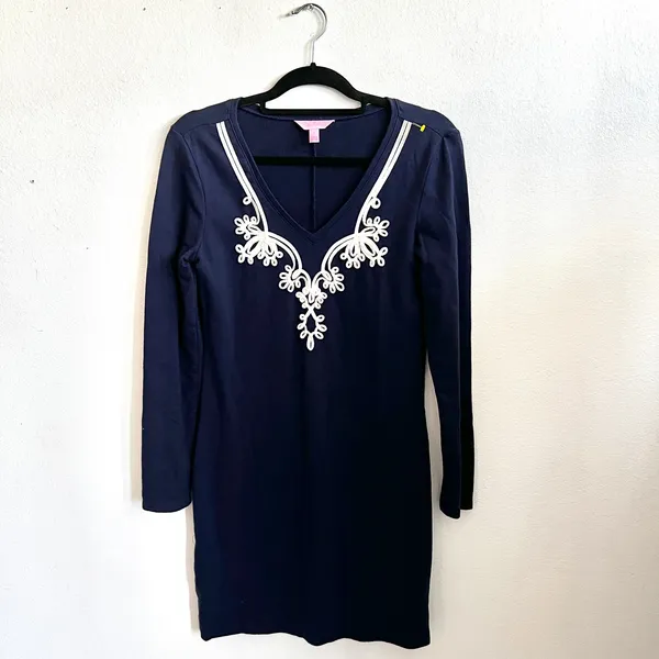 Lilly‎ Pulitzer Blue Embroidered Dress Preppy Minimalist Classic Small - Image 2