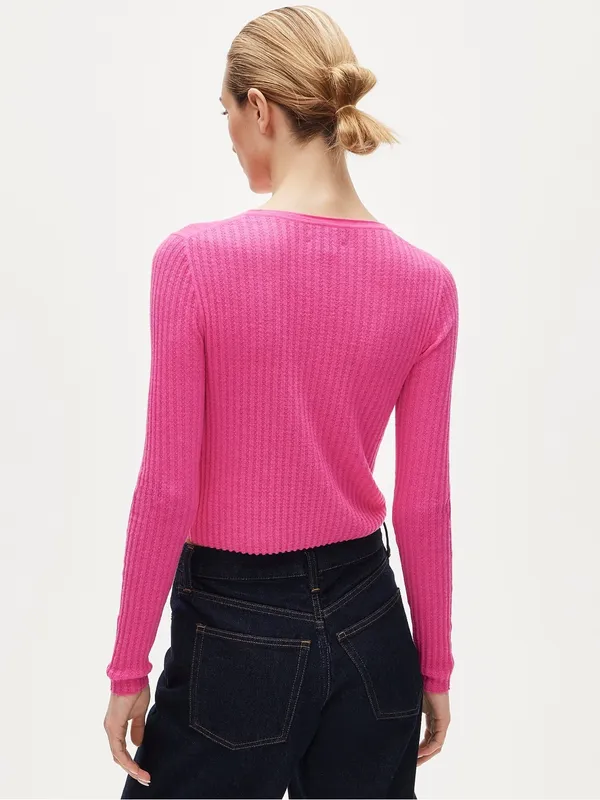 J. Crew Featherweight cashmere pointelle cardigan in Neon Pinks Size XS NWT - Image 5