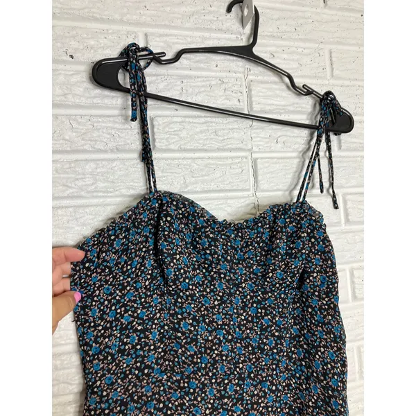 Lola Grace Floral Midi Dress Womens Medium‎ Black Blue NEW Tie Strap Sweetheart - Image 3