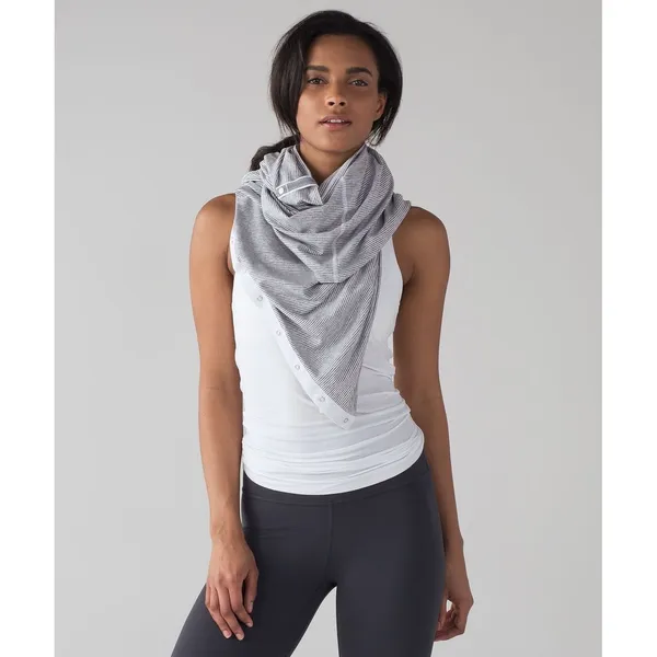 Lululemon‎ Vinyasa Scarf Grey White Micro Stripe Snap Wrap One Size O/S - Image 2