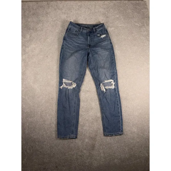 American Eagle‎ Outfitters Mom Jeans Light Wash Distressed Ripped Size 2 - Image 2