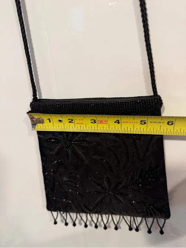Black Beaded Fringe Crossbody Bag - Image 3