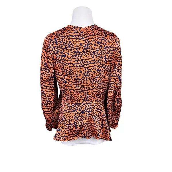 Lulu's C173T Color Me‎ Wild Cheetah Print Peplum Blouse SMALL Orange Retro - Image 4