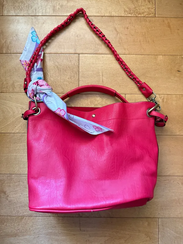 Red hobo shoulder bag featuring a braided strap - Image 4