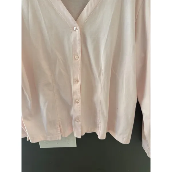 LL Bean Womens Pink‎ Pima Cotton V-Neck Button Front Cardigan Sweater Large - Image 3