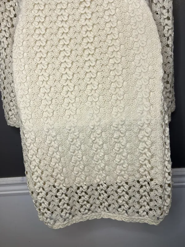Free People Sweater Dress Womens Medium White Crochet Bell Sleeve Boho Mini - Image 8