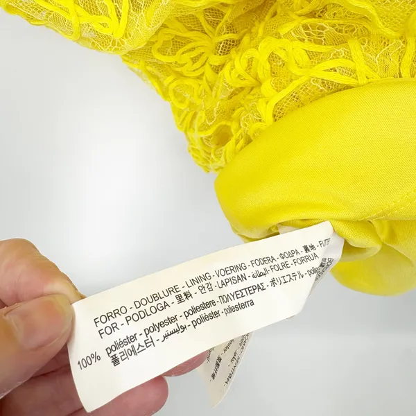 Zara Womens Blogger Fave Yellow Floral Lace‎ Ruched V-Neck Bodycon Midi Dress S - Image 8