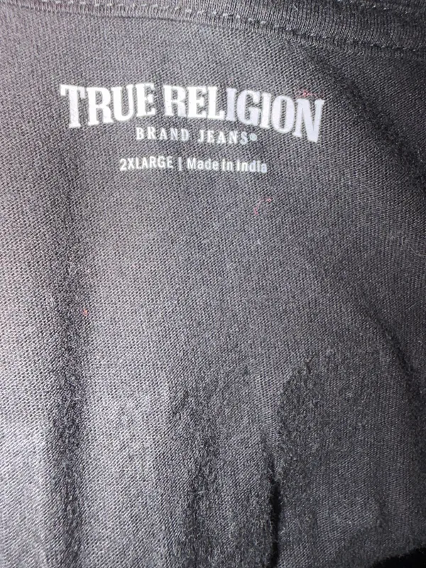 True Religion Crystal Horseshoe Logo V Neck Black Tee 2XL. - Image 6