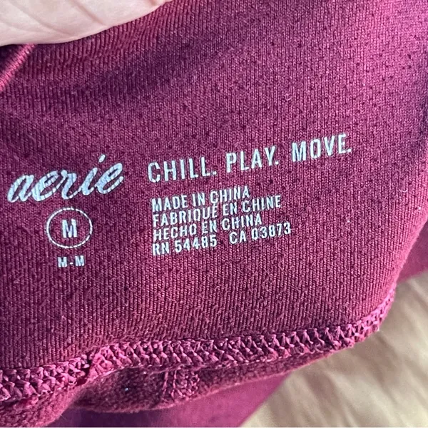 AERIE | Burgundy High Waisted Floral Embroidered Fleece Lined Leggings Sz M - Image 8