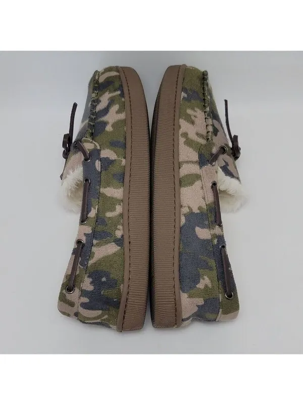 Club Room Faux Fur Lining Camouflage Moccasin Slip On Boat Shoes Size M 8-9 - Image 12