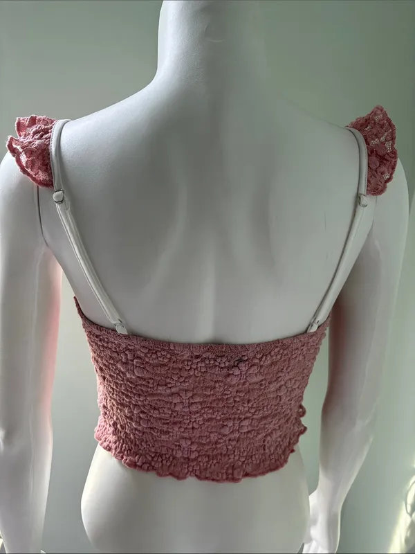Edikted Pink Lace Tank Top Medium - Image 8