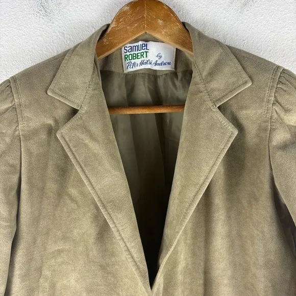 Vintage Samuel Robert by Peter Hatsi Androu Womens 6 Tan Suede‎ Button Up Blazer - Image 4