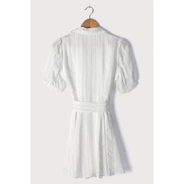 ✨Delightful Moments White Striped Puff Sleeve Button-Up Dress Lulus✨ - Image 7