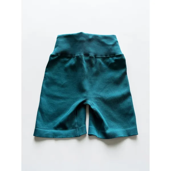 Bo+Tee Womens Ribbed High Waisted Biker Shorts Teal Blue‎ Drawstring XS - Image 2