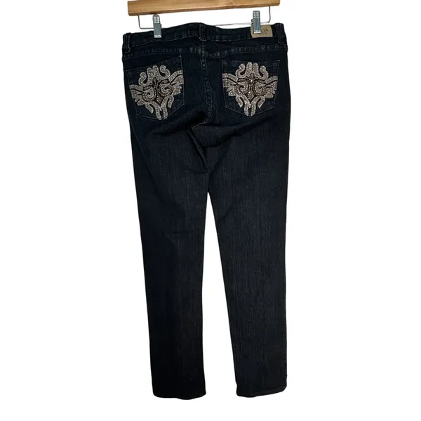 Cielo Jeans USA Womens Dark Wash Embroidered Rhinestone Straight Leg Jeans Sz 31 - Image 6