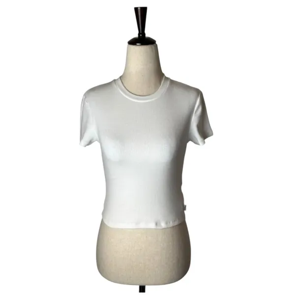 Aritzia TNA Tee Women XS White‎ Ribbed Knit Crew Neck Short Sleeve Baby Tee Crop - Image 2
