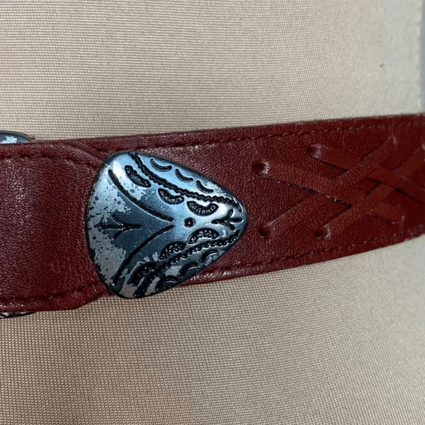 Vintage Latigo Leather Concho Belt Western Cowgirl Rodeo Ranch Brown‎ Size Large - Image 3