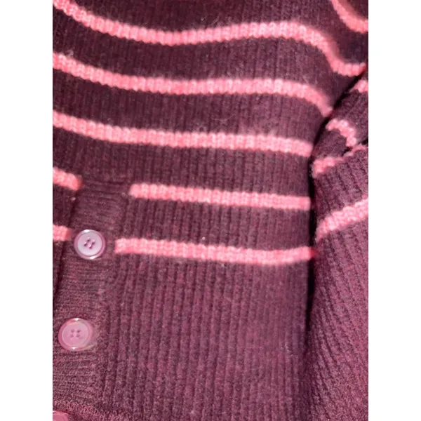 Primark Womens Henley‎ Striped Ribbed Knit Wool Blend Sweater Burgundy Pink L - Image 7