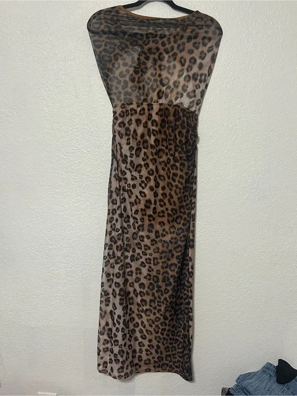 SHEIN Brown Leopard Print Strapless Maxi Dress - Image 2