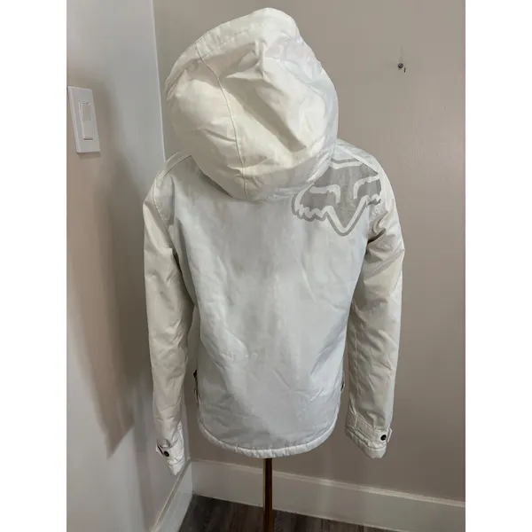 Fox Racing Womens Snow Jacket White Faux Fur Leopard Lining Hooded Small - Image 2