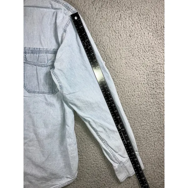 Faded Glory Vintage Denim Shirt Women XL Light Wash Button Up Workwear Chore Western Utility - Image 10