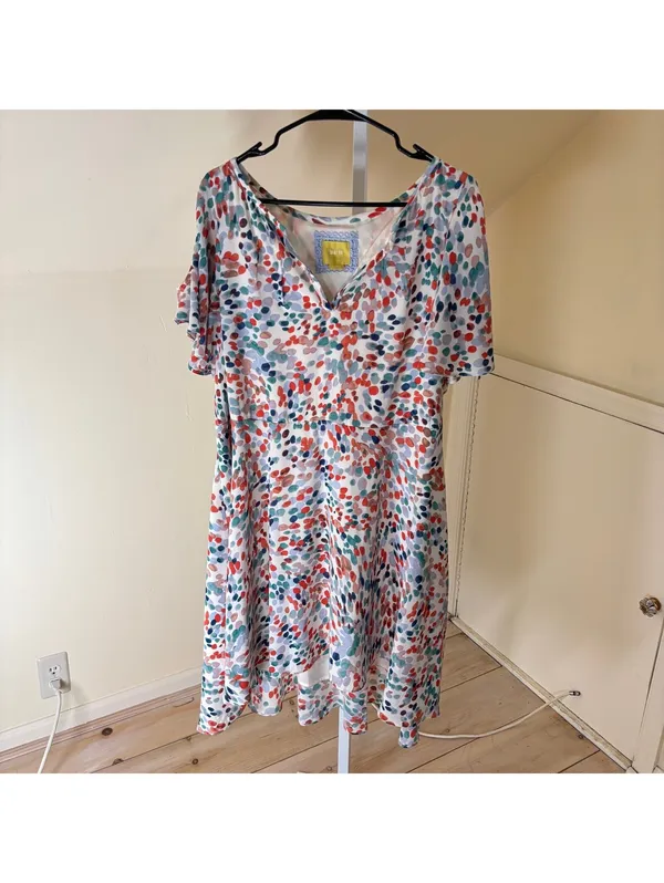 Anthropologie Maeve EUC Women's Watercolor Polka Dot Flutter Sleeve Dress XL - Image 3